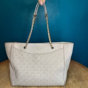 Tory Burch Embossed Leather Bryant East West Tote Gray Shoulder Bag Le Fleur